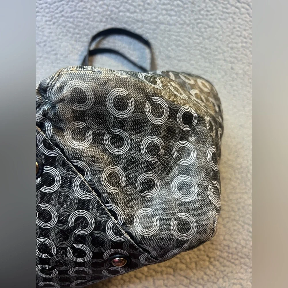 Authentic Coach Waverly Op Art Leather Diaper Bag Gray And Black XL Bag